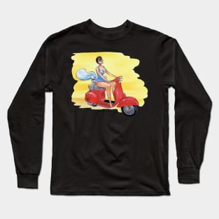 Girl On Bike With Dog Long Sleeve T-Shirt